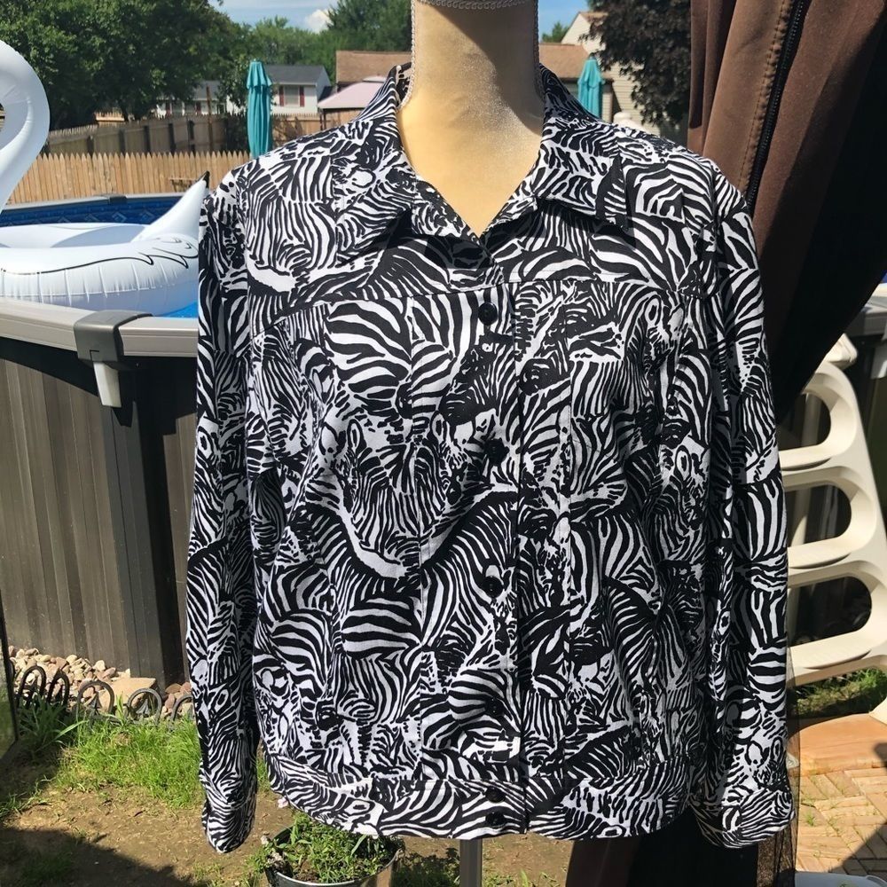 Alfred Dunner zebra print jacket black white 16P
